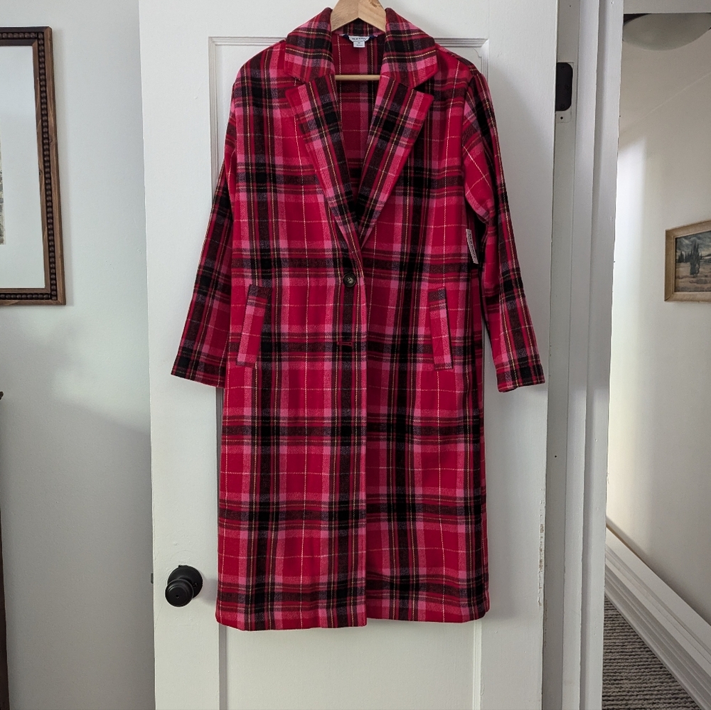 Old Navy Soft Brushed Overcoat in Red Tartan